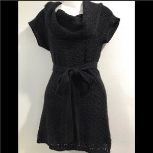 Cowl Neck Belted Knitted Black Sweater - Size S